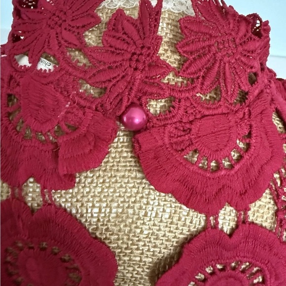Just Me Women's Red Crochet Lace Cutout Midi Dress  Size Large Formal Cocktail - Picture 8 of 10